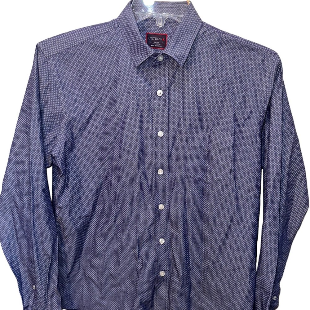 Men's UNTUCKit Blue/White Button Down‎ Dress Shirt 100% Cotton Size Small